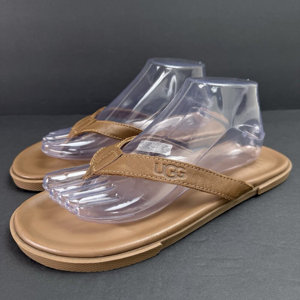 UGG Men’s Bennison II Flip Flop Tan Brown Leather Sandals Size 8